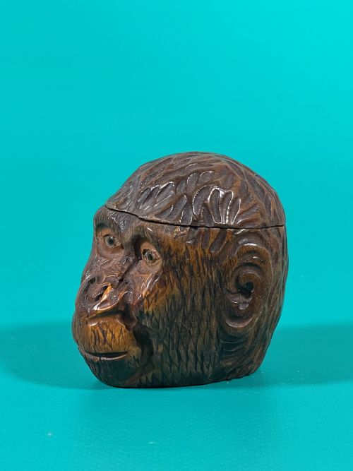 antique ink well carved as a head of a monkey - CATEGORY: ANTIQUE MISCELLANEOUS - DATED 1900