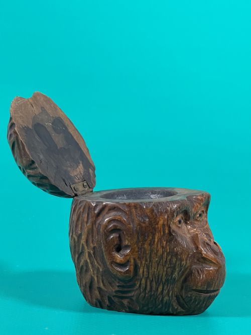 ANTIQUE INK WELL CARVED AS A HEAD OF A MONKEY - ADDITIONAL PHOTO 5