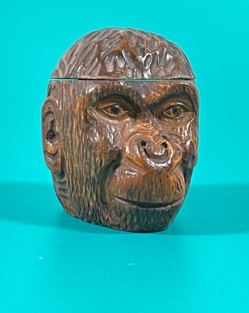 ANTIQUE INK WELL CARVED AS A HEAD OF A MONKEY - ADDITIONAL PHOTO 6