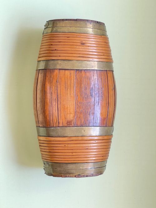 antique treen staved costrel willow brass bound - CATEGORY: ANTIQUE MISCELLANEOUS - DATED VICTORIAN