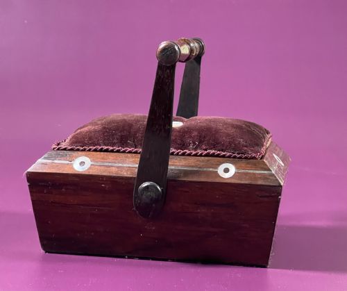 ANTIQUE TREEN ROSEWOOD COTTON REEL PANNIER BASKET PIN CUSHION - ADDITIONAL PHOTO 2