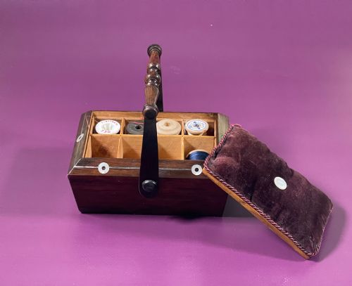 ANTIQUE TREEN ROSEWOOD COTTON REEL PANNIER BASKET PIN CUSHION - ADDITIONAL PHOTO 6