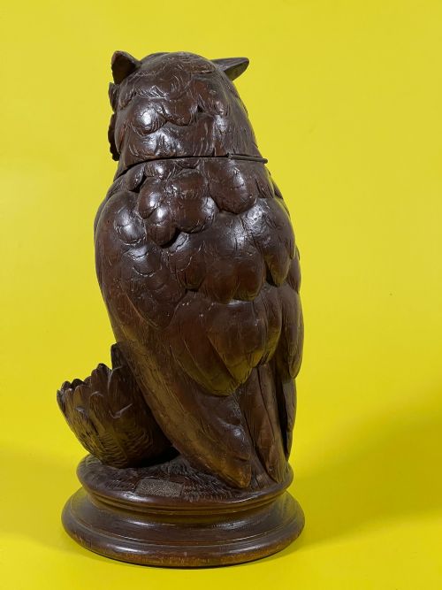 ANTIQUE LARGE BLACK FOREST OWL JAR OR POT - ADDITIONAL PHOTO 1
