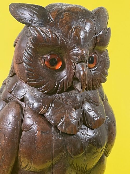 ANTIQUE LARGE BLACK FOREST OWL JAR OR POT - ADDITIONAL PHOTO 2