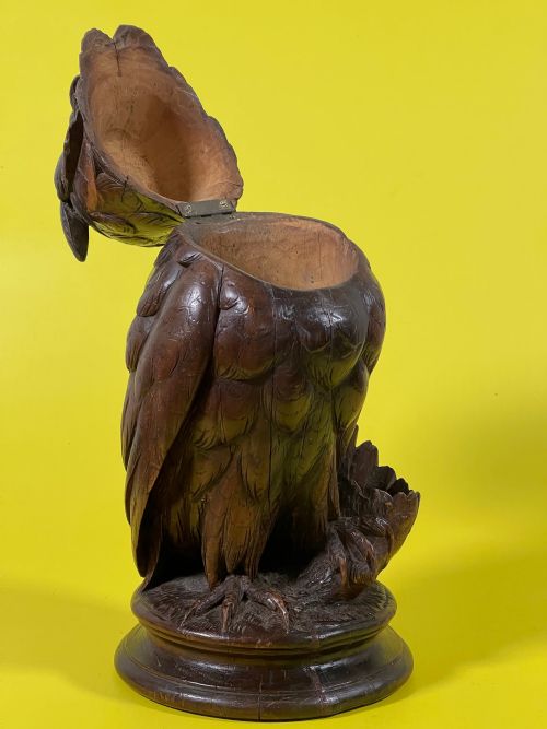 ANTIQUE LARGE BLACK FOREST OWL JAR OR POT - ADDITIONAL PHOTO 3