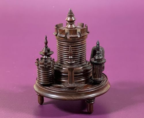 an antique rosewood castle sewing companion - CATEGORY: ANTIQUE MISCELLANEOUS - DATED 19TH CENTURY