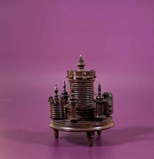 AN ANTIQUE ROSEWOOD CASTLE SEWING COMPANION - ADDITIONAL PHOTO 2