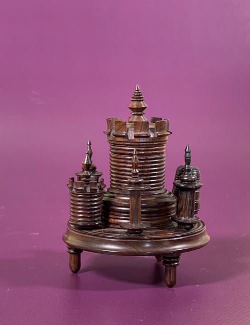 AN ANTIQUE ROSEWOOD CASTLE SEWING COMPANION - ADDITIONAL PHOTO 3