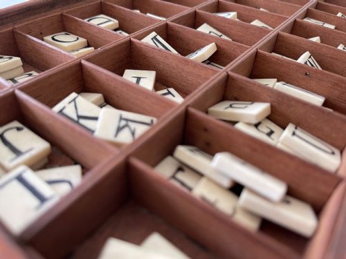 ANTIQUE ALPHABET SPELLING BOX BONE DOUBLE SIDED LETTER TILES - ADDITIONAL PHOTO 5