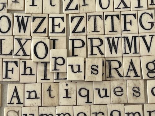 ANTIQUE ALPHABET SPELLING BOX BONE DOUBLE SIDED LETTER TILES - ADDITIONAL PHOTO 7
