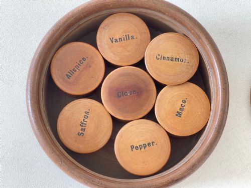 antique circular spice box with seven spice pots inside - CATEGORY: ANTIQUE BOXES - DATED 19TH CENTURY