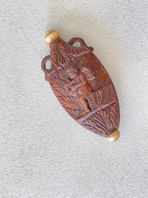 antique treen carved coquilla nut scent flask - CATEGORY: ANTIQUE MISCELLANEOUS - DATED 19TH CENTURY