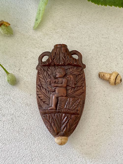 ANTIQUE TREEN CARVED COQUILLA NUT SCENT FLASK - ADDITIONAL PHOTO 1