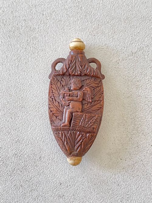 ANTIQUE TREEN CARVED COQUILLA NUT SCENT FLASK - ADDITIONAL PHOTO 6