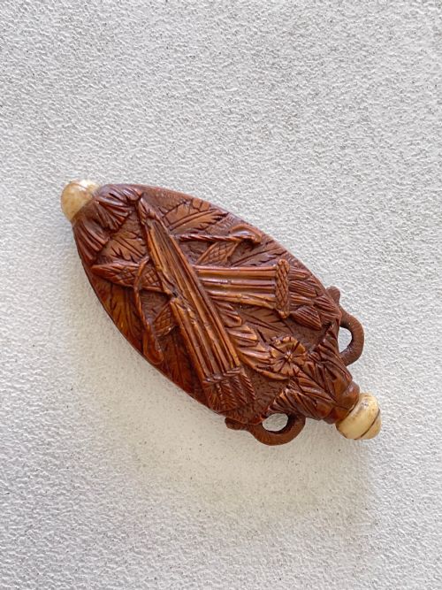 ANTIQUE TREEN CARVED COQUILLA NUT SCENT FLASK - ADDITIONAL PHOTO 8