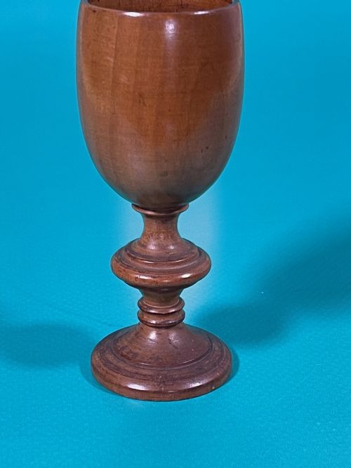 ANTIQUE TREEN GOBLET DATED MADE FROM APPLE WOOD - ADDITIONAL PHOTO 2