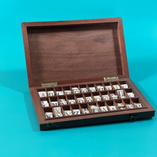 antique bone alphabet set box - CATEGORY: ANTIQUE MISCELLANEOUS - DATED 19TH CENTURY