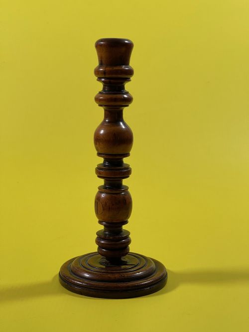 a 19th century antique treen fruit wood candle stick - CATEGORY: ANTIQUE LIGHTING - DATED 19TH CENTURY