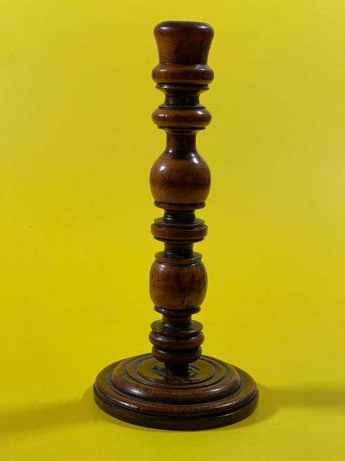 A 19TH CENTURY ANTIQUE TREEN FRUIT WOOD CANDLE STICK - ADDITIONAL PHOTO 2