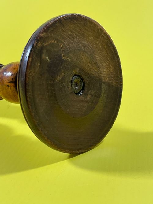 A 19TH CENTURY ANTIQUE TREEN FRUIT WOOD CANDLE STICK - ADDITIONAL PHOTO 3