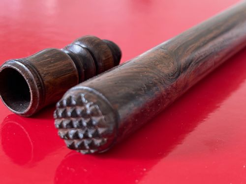 A COMBINED ANTIQUE ROSEWOOD RULER SEAL CANDLE HOLDER - ADDITIONAL PHOTO 1