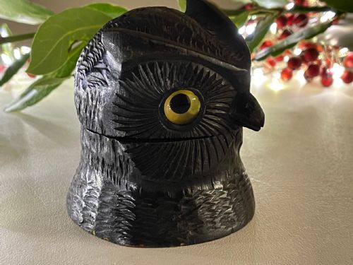 antique black forest carved owl ink well - CATEGORY: ANTIQUE MISCELLANEOUS - DATED 1900