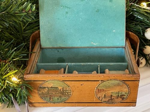 ANTIQUE TUNBRIDGE WARE SEWING PANNIER REELS MEASURE - ADDITIONAL PHOTO 4