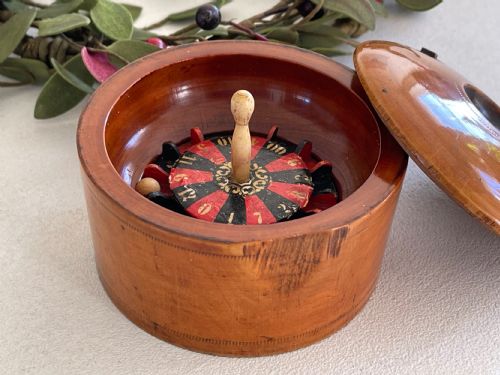 ANTIQUE TREEN TRAVELLING ROULETTE GAME - ADDITIONAL PHOTO 4