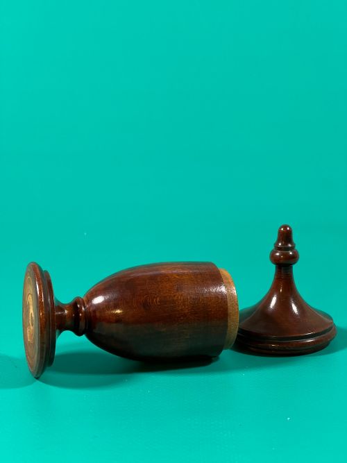 ANTIQUE FRUITWOOD LIDDED SPICE POT - ADDITIONAL PHOTO 2