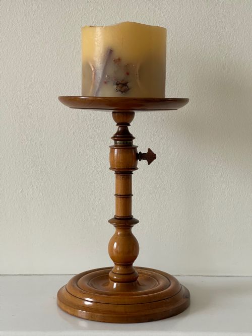 ANTIQUE TREEN ADJUSTABLE FRUITWOOD CANDLE STAND - ADDITIONAL PHOTO 5