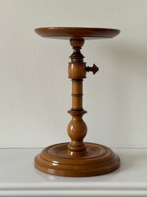 ANTIQUE TREEN ADJUSTABLE FRUITWOOD CANDLE STAND - ADDITIONAL PHOTO 6