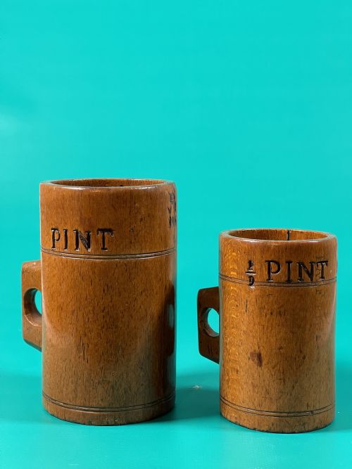 TWO ANTIQUE TREEN MEASURES STAMPED PINT HALF PINT - ADDITIONAL PHOTO 5