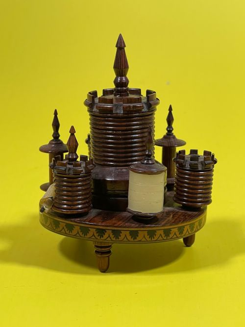 A TREEN REGENCY SEWING COMPANION TURRET SHAPED - ADDITIONAL PHOTO 5