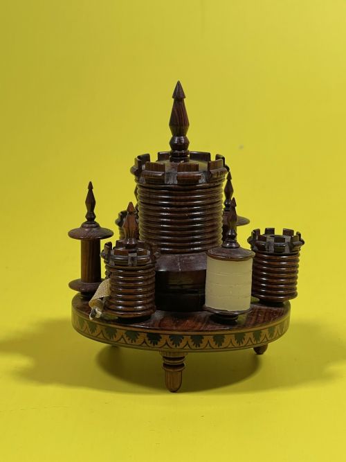 A TREEN REGENCY SEWING COMPANION TURRET SHAPED - ADDITIONAL PHOTO 7