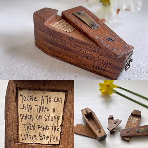 ANTIQUE TREEN TRIPLE PUZZLE SNUFF BOX MOMENTS MORE COFFIN SNUFF BOX - ADDITIONAL PHOTO 1