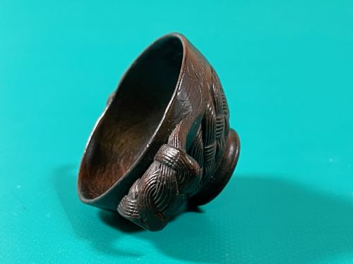 ANTIQUE TREEN SCOTTISH QUAICH CARVED BASKET WEAVE DECORATION - ADDITIONAL PHOTO 1