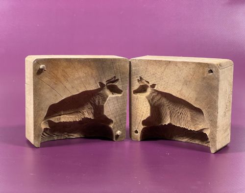 antique treen two piece butter mould bullcow - CATEGORY: ANTIQUE MISCELLANEOUS - DATED 19TH CENTURY