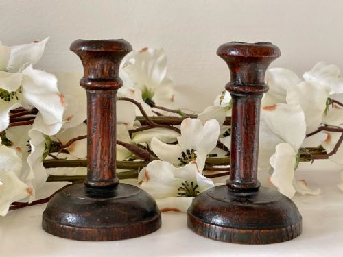 a pair of antique treen taper candlesticks - CATEGORY: ANTIQUE LIGHTING - DATED 19TH CENTURY