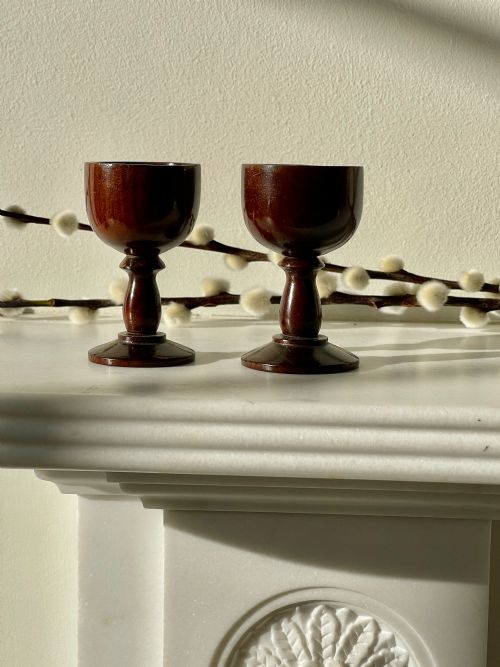 ANTIQUE TREEN PAIR OF EGG CUPS - ADDITIONAL PHOTO 1