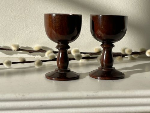 ANTIQUE TREEN PAIR OF EGG CUPS - ADDITIONAL PHOTO 4