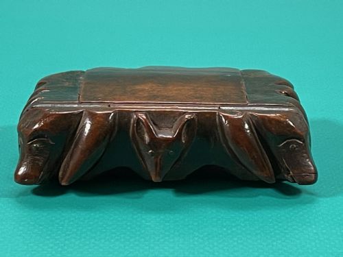 ANTIQUE TABLE SNUFF BOX CARVED HOUNDS FOX - ADDITIONAL PHOTO 10