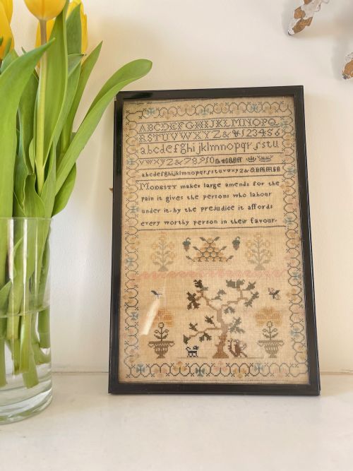 an interesting 19th century sampler unusual verse - CATEGORY: ANTIQUE MISCELLANEOUS - DATED 19TH CENTURY
