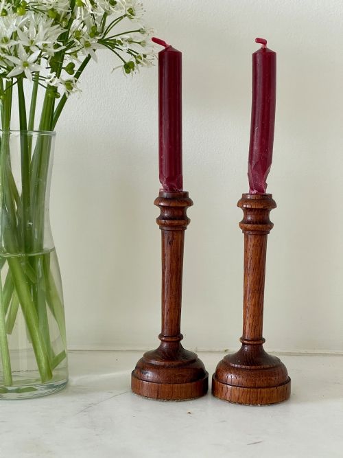 mini antique treen taper candlesticks - CATEGORY: ANTIQUE LIGHTING - DATED 19TH CENTURY