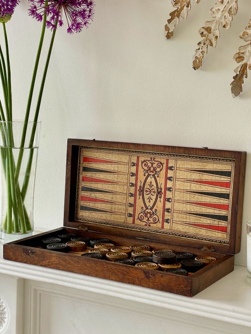 antique backgammon draughts games box - CATEGORY: ANTIQUE MISCELLANEOUS - DATED 19TH CENTURY