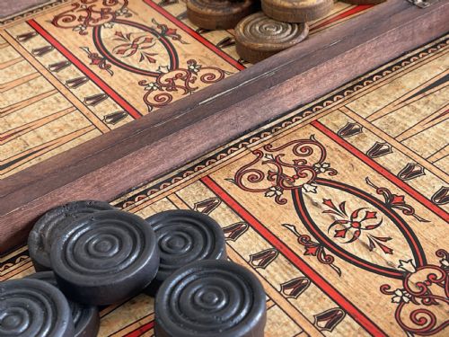ANTIQUE BACKGAMMON DRAUGHTS GAMES BOX - ADDITIONAL PHOTO 8
