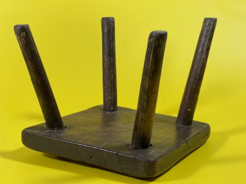 AN ANTIQUE STOOL WITH REMNANTS OF THE OLD GREEN PAINT - ADDITIONAL PHOTO 2