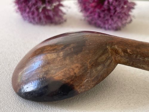 ANTIQUE WELSH CAWL SPOON TURNED HANDLE AT THE TOP - ADDITIONAL PHOTO 2