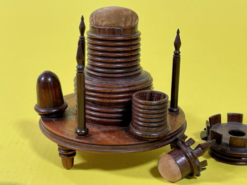 ANTIQUE TREEN ROSEWOOD SEWING COMPANION INCLUDES SIX SEWING TOOLS - ADDITIONAL PHOTO 3