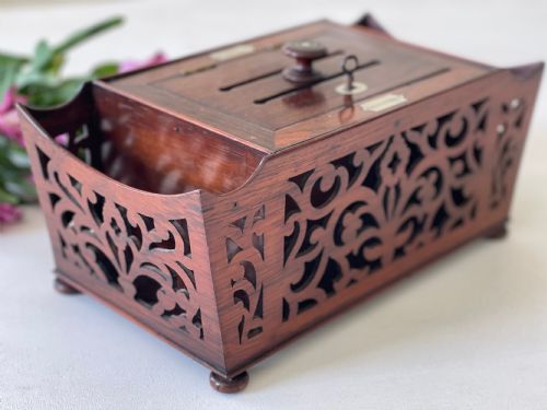 antique rosewood fretwork letter box - CATEGORY: ANTIQUE BOXES - DATED 19TH CENTURY