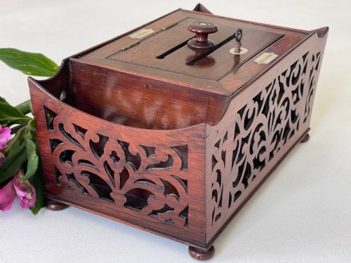 ANTIQUE ROSEWOOD FRETWORK LETTER BOX - ADDITIONAL PHOTO 10